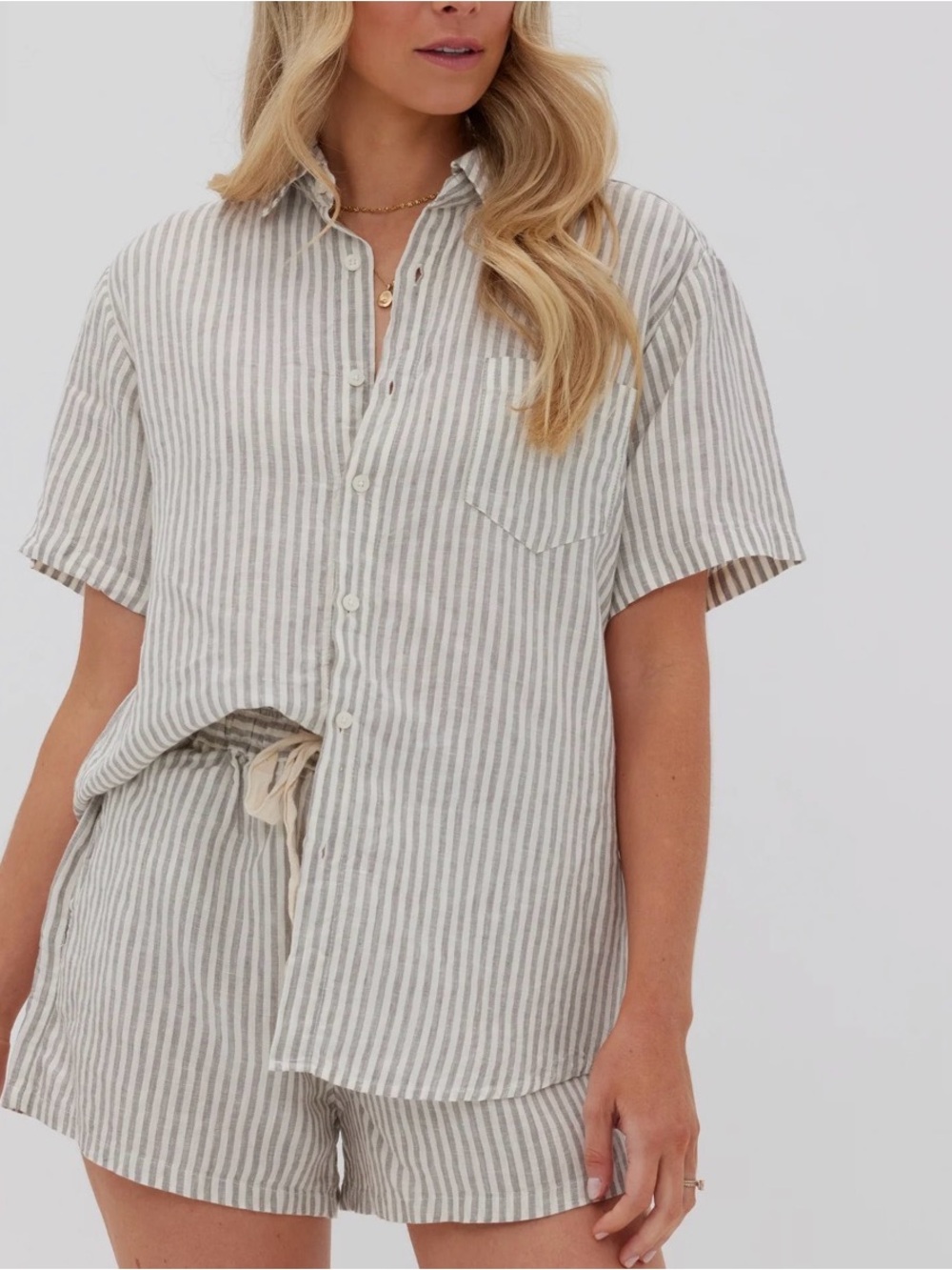 Linen Social Grey Pinstripe Set